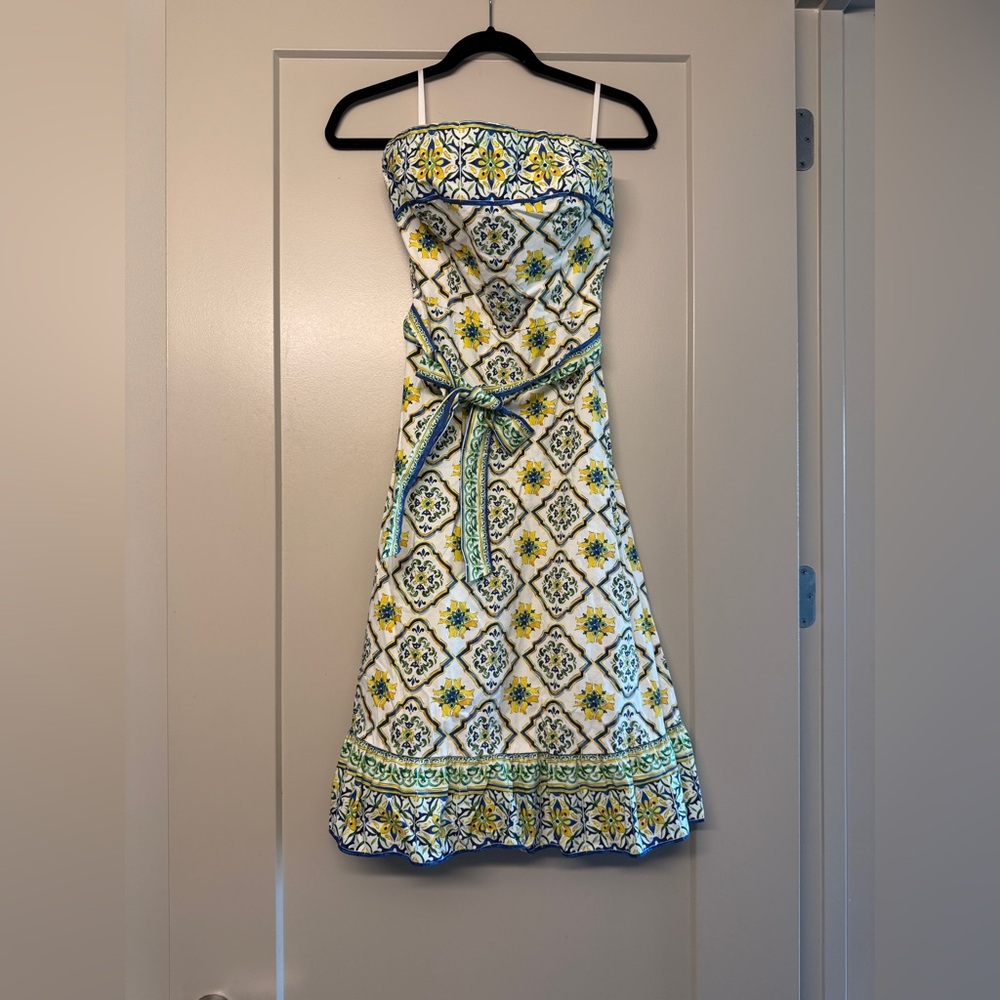 Antonio Melani Strapless A-Line Patterned Belted Midi Dress